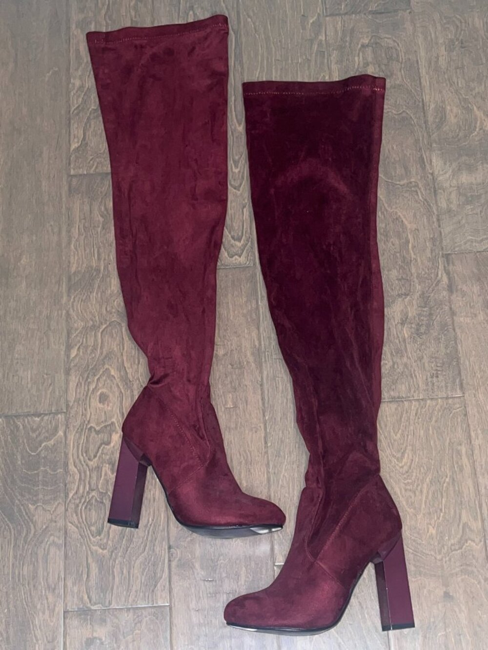 Suede Over the Knee Heel Boots in Maroon, Platform Heel - Women's Size 9